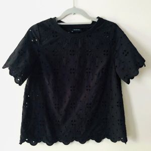 Who What Wear Black Eyelet Lace Tee XS